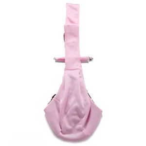 Pink pet sling bag detail view, breathable fabric design, comfortable for small dogs.