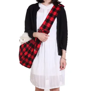 Red and black plaid pet sling carrier bag for small dogs and cats outdoor travel