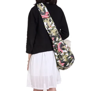 Camo pet sling carrier bag, breathable crossbody pet papoose with US flag print.
