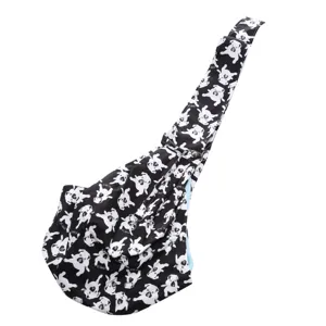 Breathable pet sling carrier bag for small dogs, adjustable strap, black dog pattern print.