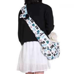 Breathable pet sling bag for cats and small dogs, adjustable strap cute cat print carrier.