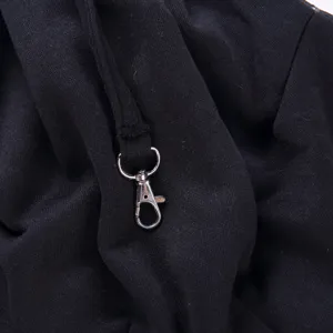 Close up of black pet bag metal clasp and fabric detail, durable hardware accessory view.