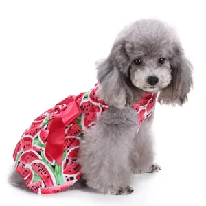 Sommer Wassermelone Muster Haustier Hundekleid mit rotem Schleife, bequeme Kleidung für Hunde.