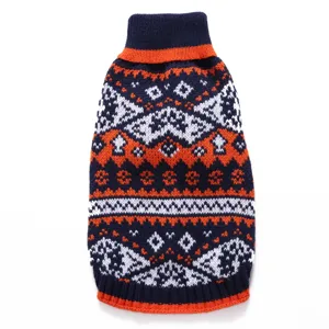 Classic retro geometric knit pet sweater, warm turtleneck dog clothing for small and medium dogs.