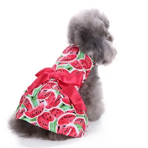 Sommer Wassermelone Druck Haustier Hundkleid mit roter Schleife süße Welpen Kleidung