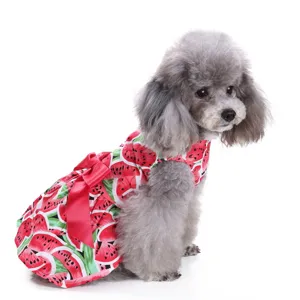 Schönes Wassermelone Druck Hundekleid Sommer Haustier Kleidung ärmelloser Rock mit Schleife