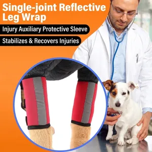Reflective red pet leg protector for dog joint support and injury recovery.