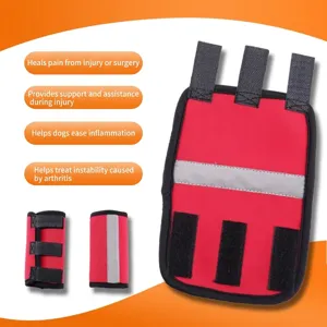 Red dog leg brace for joint support and injury protection with reflective strip