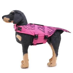 Ροζ σωσίβιο σκύλου γοργόνα με αντανακλαστικά λέπια και ρυθμιζόμενες αγκράφες ασφαλείας