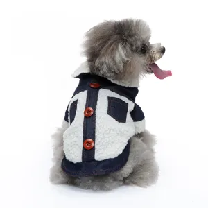 Calda giacca invernale per cani in denim sherpa cappotto pile cucciolo con bottoni