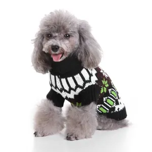 Close-up detail of the classic retro knitted dog sweater with Nordic geometric pattern.