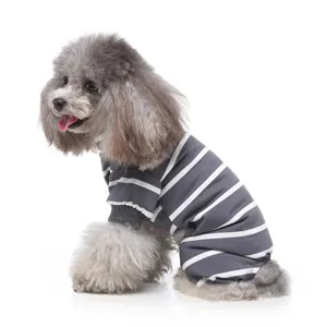 Comfortable striped dog pyjamas four-leg pet jumpsuit soft grey sleepwear for small dogs