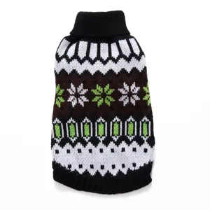 Detailed view of the classic retro Nordic patterned turtleneck dog sweater texture.