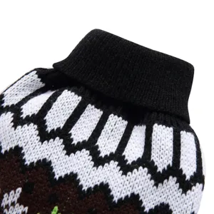Pet sweater detail close-up, black white retro knit dog apparel, warm winter pet clothing.
