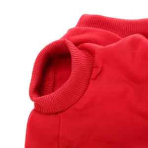 Gros plan sur un gilet pour chien unie rouge, col côtelé doux pour vêtement d'été.