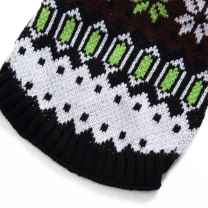 Close-up detail of retro knit pet sweater hem, cozy winter pattern design for small dogs.