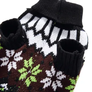 Detailed view of vintage Nordic style pet knit sweater with classic snowflake pattern for dogs.