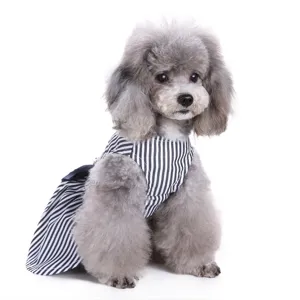 Schwarz-weiß gestreiftes Haustierkleid für kleine Hunde, süße Sommer-Welpenkleidung mit Schleife.