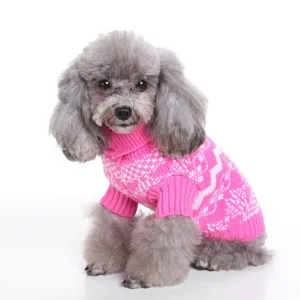Dog sweater pet turtleneck winter warm pink knitwear for small medium dogs classic design