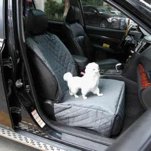 Waterproof dog car seat cover for front passenger seat, pet travel protector mat with quilted design.