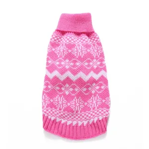 Classic retro pink turtleneck pet dog sweater, warm knit apparel for small medium dogs.