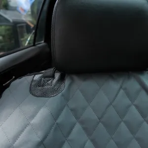 Detail view of waterproof dog car seat cover, heavy duty pet protector for back rear seats.