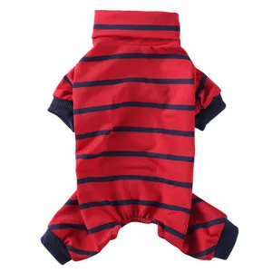Red Blue Striped Pet Dog Jumpsuit Turtleneck Pyjamas Four-Legged Clothes Soft Warm Pet Apparel