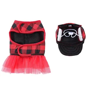Vestito con imbracatura a quadri rossi e neri per cani con cappuccio, abbigliamento traspirante.