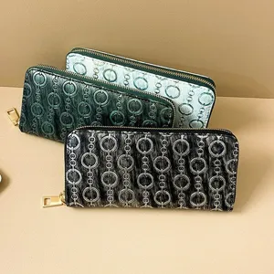 Mode Damen Lange Brieftasche PU Leder Kettendruck Große Kapazität Reißverschluss Clutch Kartenhalter Münzfach Alltag Urban