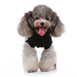Détails de gros plan du pull col roulé noir pour chien en doux tricot chaud d'hiver.
