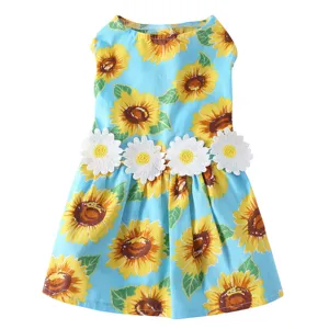 Jolie robe tournesol pour animaux, vetement d'ete respirant pour petit chien et chat marguerite.