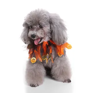 Festive Halloween pet collar ruffle with orange tulle and cute pumpkin charms and bells