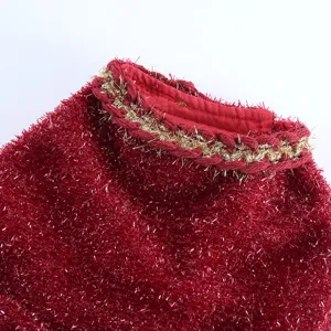 Robe pour chien tissu rouge scintillant détail gros plan, vêtement princesse de fête élégant.