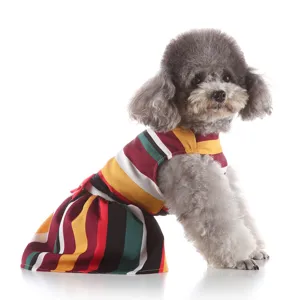 Colorful striped dog summer dress, cute pet apparel for small dogs and puppies lightweight.
