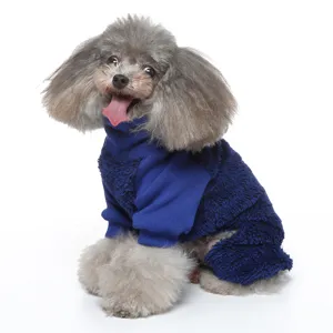 Winter dog clothes polar fleece four leg jumpsuit high neck pet apparel warm blue outfit