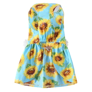 Jolie robe pour animal de compagnie imprimé tournesol vêtements d'été pour chats et chiens.