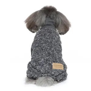 Cozy grey fleece four-leg dog jumpsuit with high turtleneck for winter warmth and daily comfort.