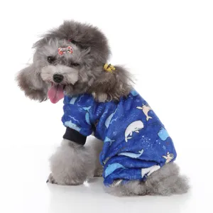 Cute Cartoon Printed Pet Dog Pajamas Four Legged Thickened Fleece Warm Winter Clothes For Small Medium Dogs Cats Soft Comfortable Home Wear