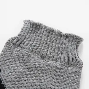 Gros plan sur le col roulé en tricot gris d'un pull pour animaux, texture douce hiver.