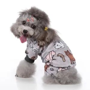 Cute gray poodle wearing thickened cartoon print fleece four-legged pet autumn pajamas
