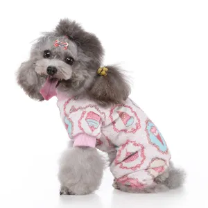 Cute pink pet pajamas with cupcake print for small dogs, autumn warm fleece pajamas