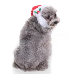 Detailed view of red and white plush Christmas hat for small dogs and cats