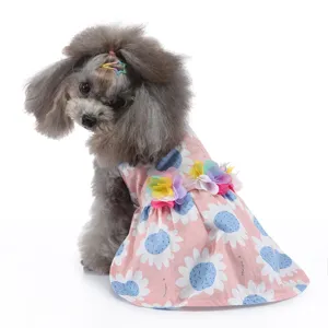 Jolie robe pour animal de compagnie été fleurs chiot jupe respirante mince chat chien