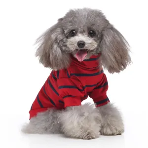 Bezaubernder Hunde-Rollkragenpullover mit roten und blauen Streifen, bequeme Frühlings-Haustierkleidung.