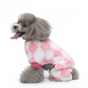 Simpatico pigiama a quadri rosa e bianco in flanella per animali vestiti caldi autunno inverno