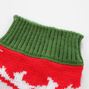 Gros plan sur le col roulé côtelé vert et le tissu en tricot rouge d'un pull chaud pour animal.