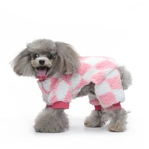 Pigiama per cani in flanella a quadri rosa e bianco tuta quattro zampe autunno inverno