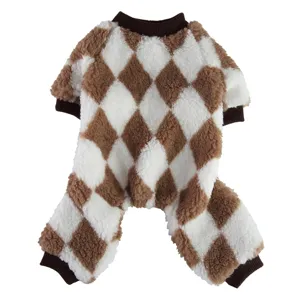 Carino pigiama per animali marrone bianco argyle morbido flanella tuta quattro zampe cane