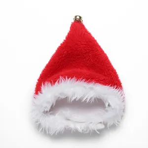 Adorable soft plush pet Santa hat with a golden bell for Christmas festive pet decoration