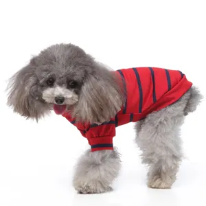 Roter und dunkelblauer gestreifter Hundepullover, hoher Kragen zweibeiniger Pullover für Frühling.